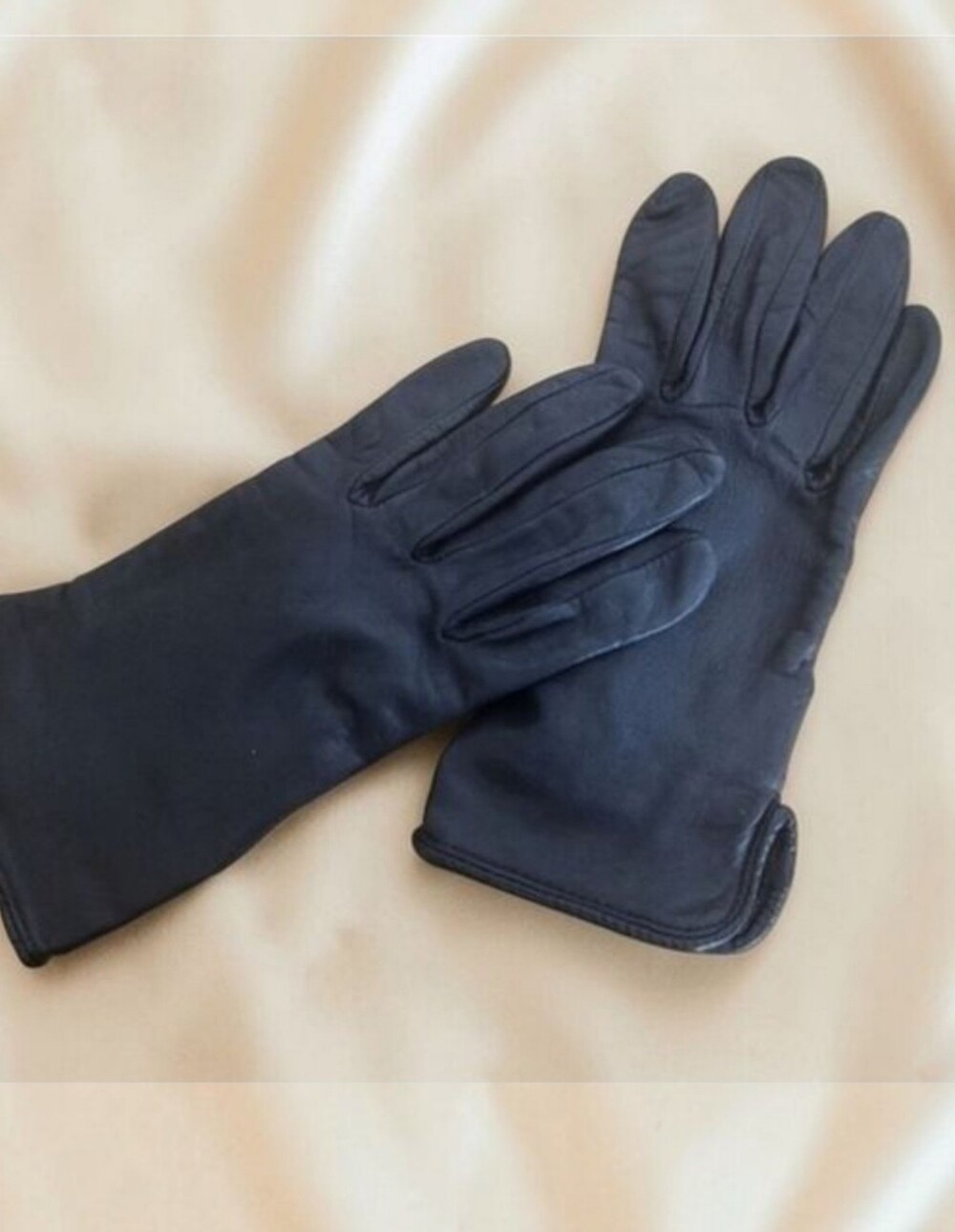 Y2K Preston & York Black Leather & Silk Lined Gloves Size 7